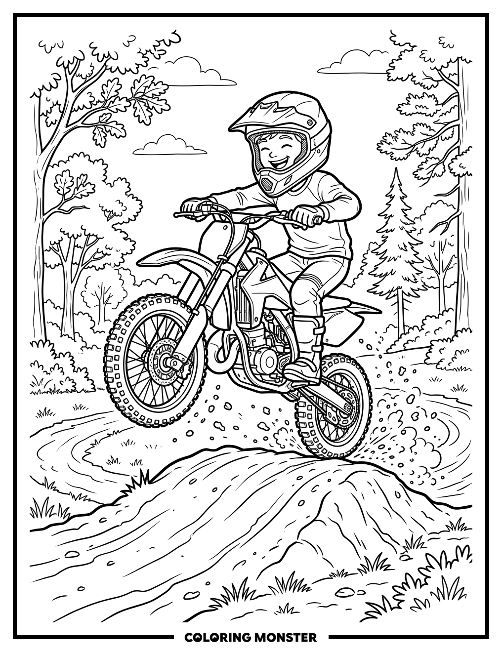 Boy Riding Dirt Bike Over Ramp Coloring Page