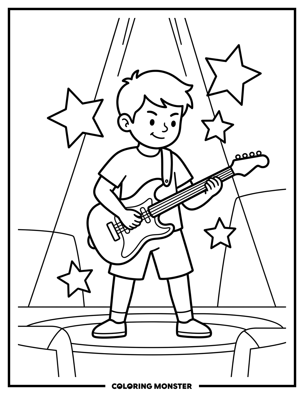 Boy Rocks Out On Stage Coloring Page