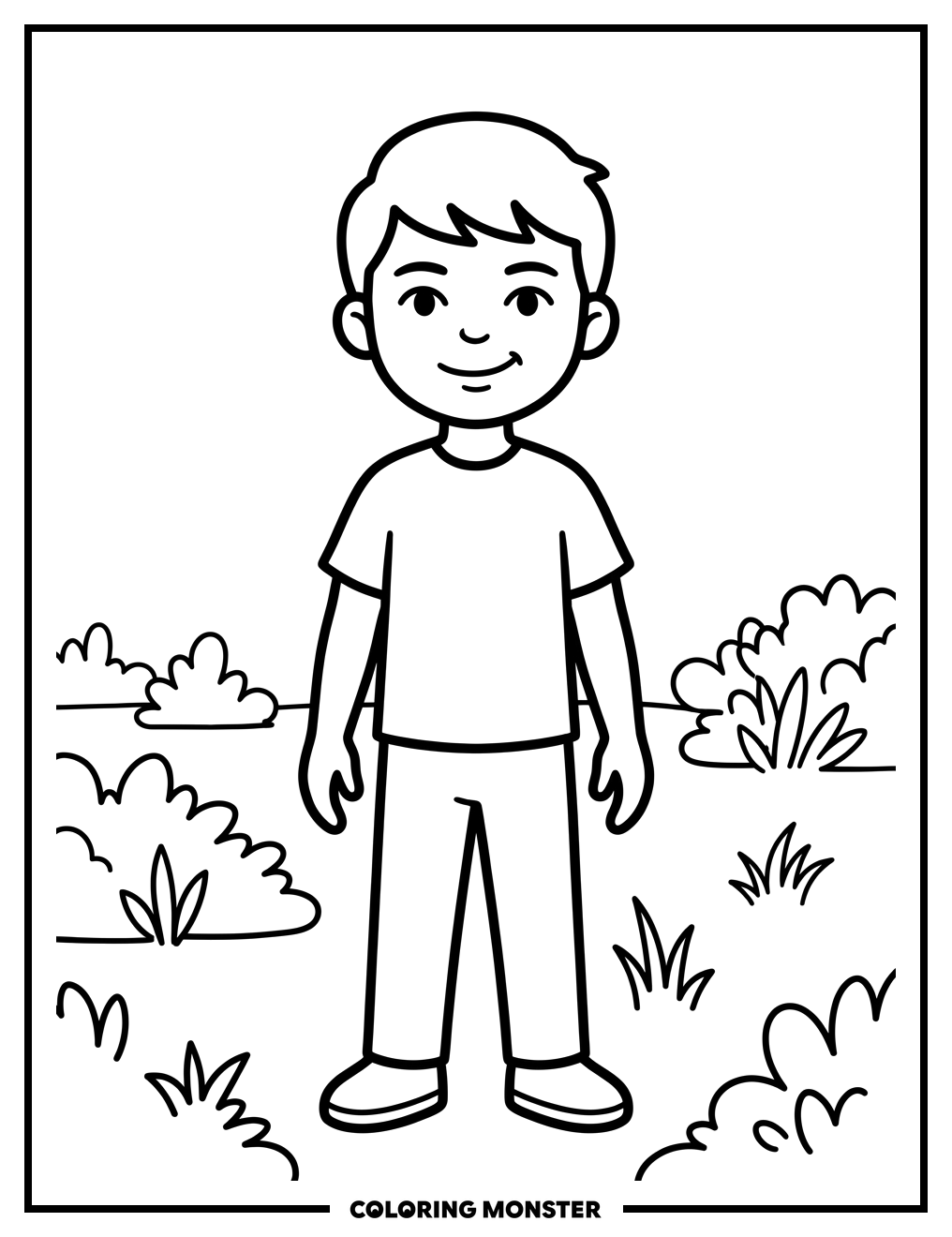 Boy Standing Outdoors Coloring Page