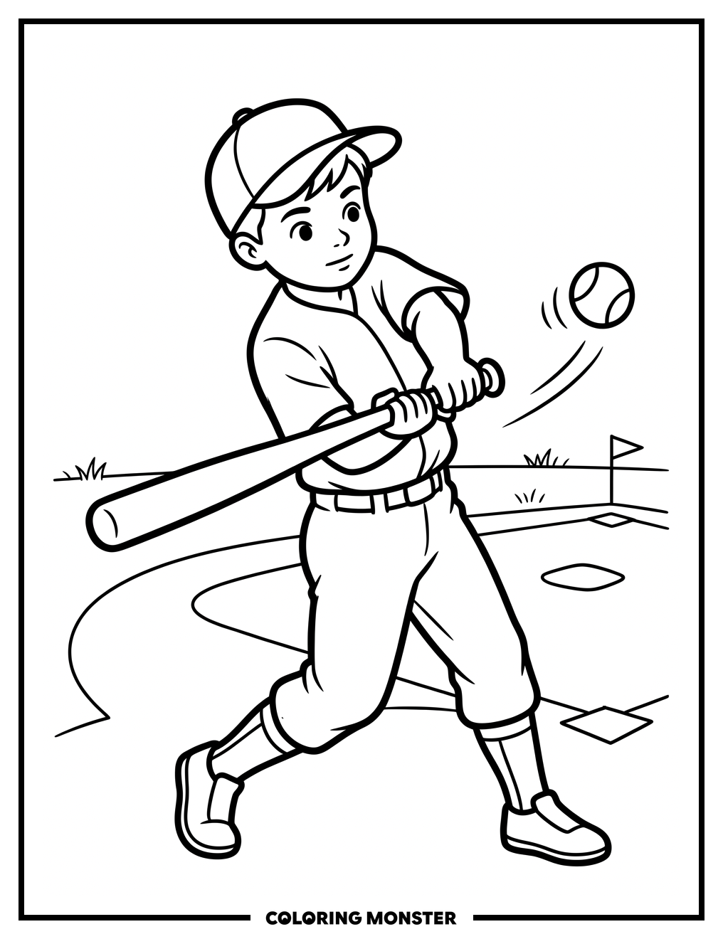 Boy Swinging A Baseball Bat Coloring Page