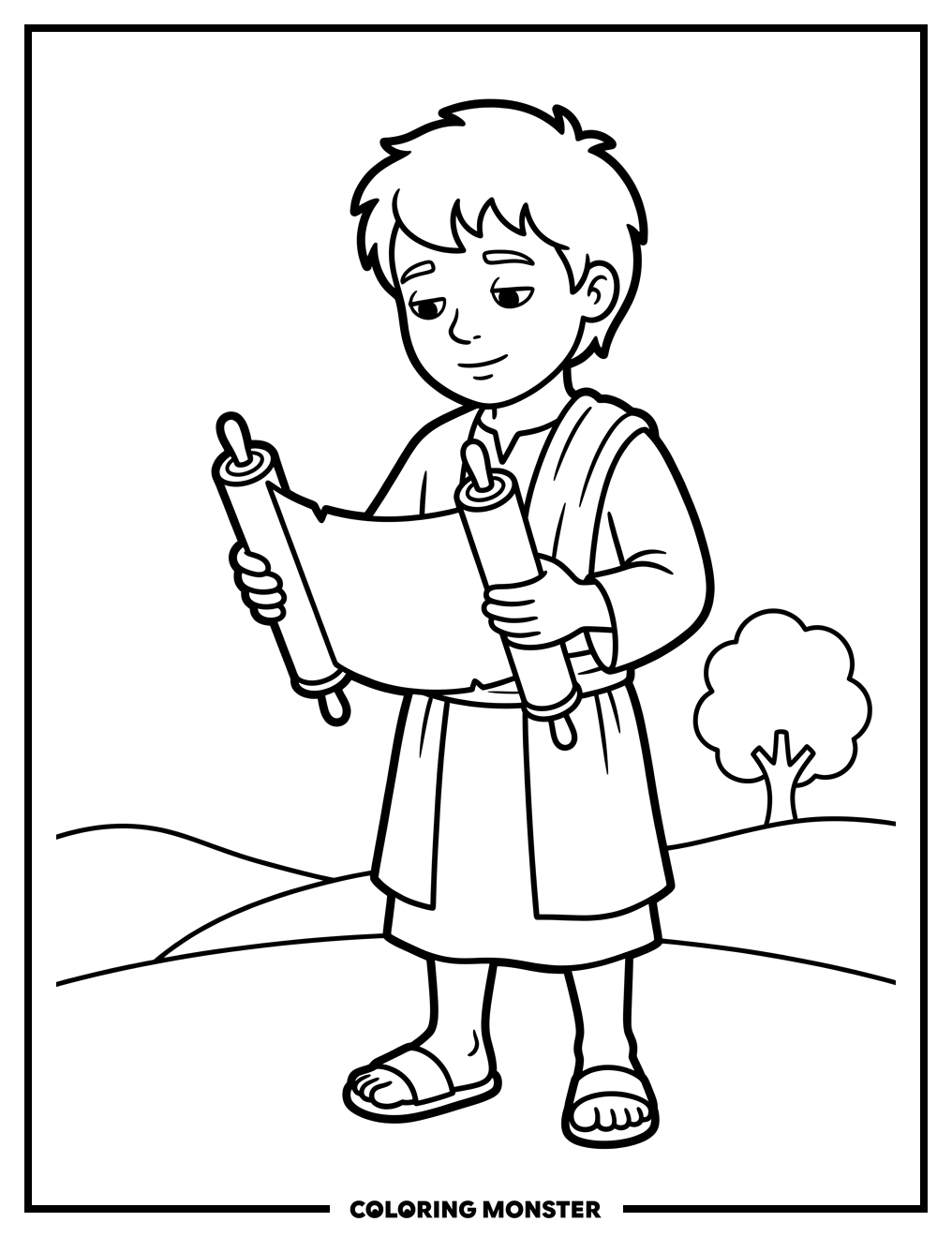 Boy With Ancient Scroll Coloring Page