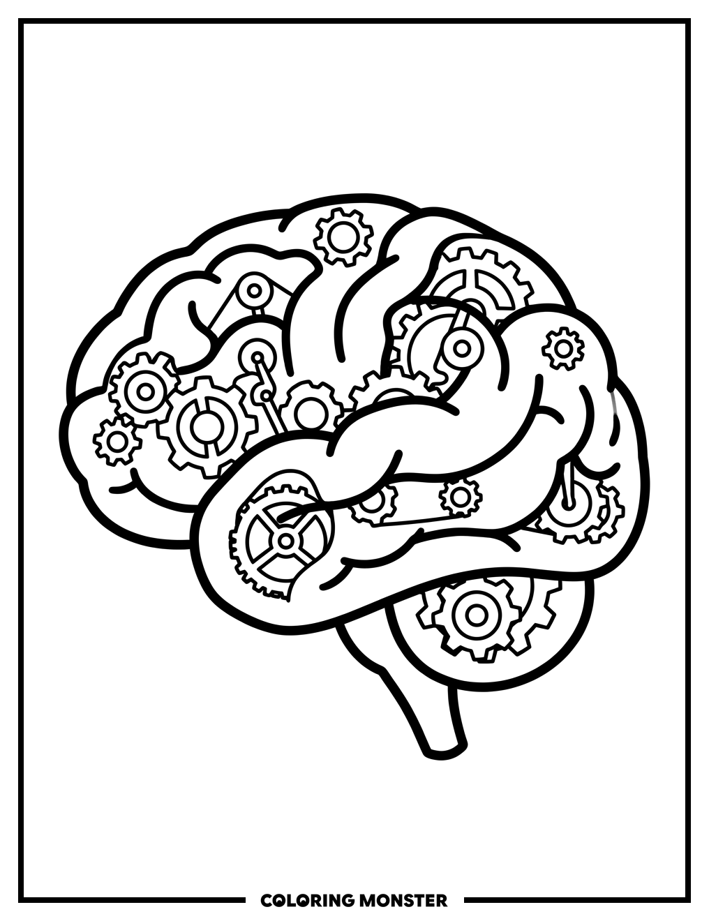 Brain with Gears Coloring Page