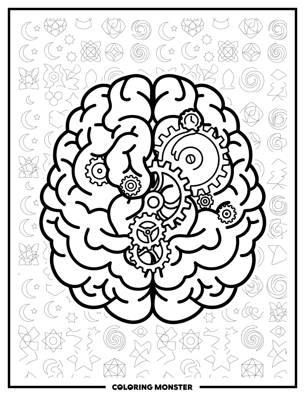 Brain With Gears Thinking Coloring Page