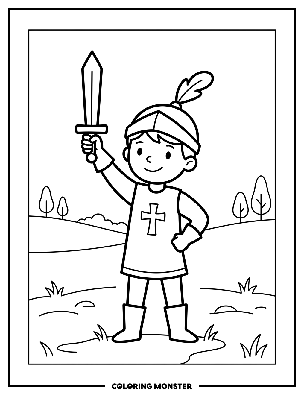 Brave Knight Ready for Adventure Coloring Page