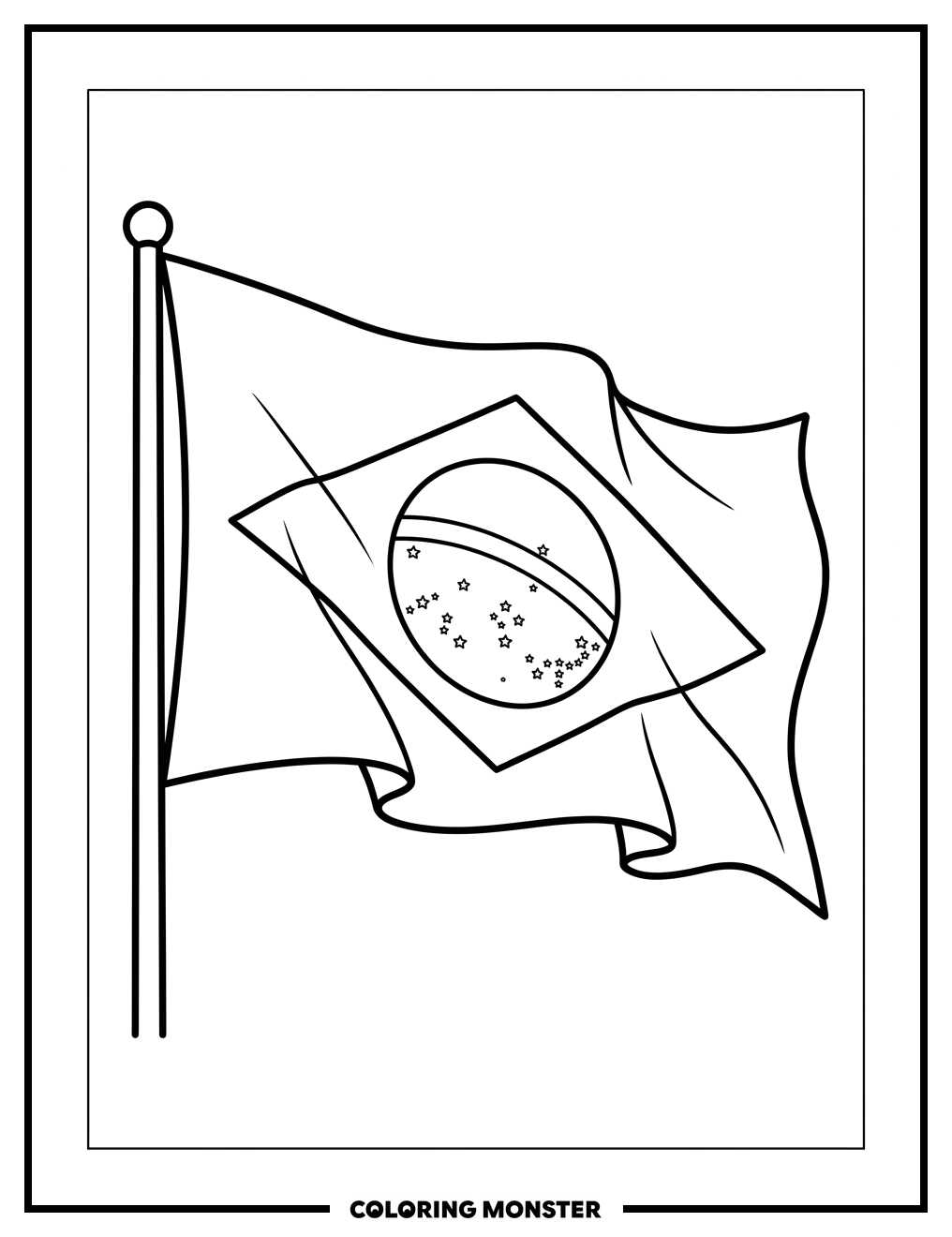 Brazilian Flag Waving Coloring Page