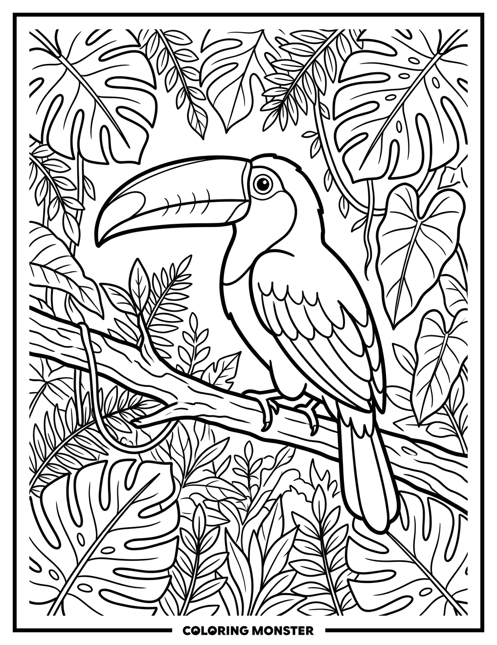 Brazilian Toucan in Jungle Coloring Page