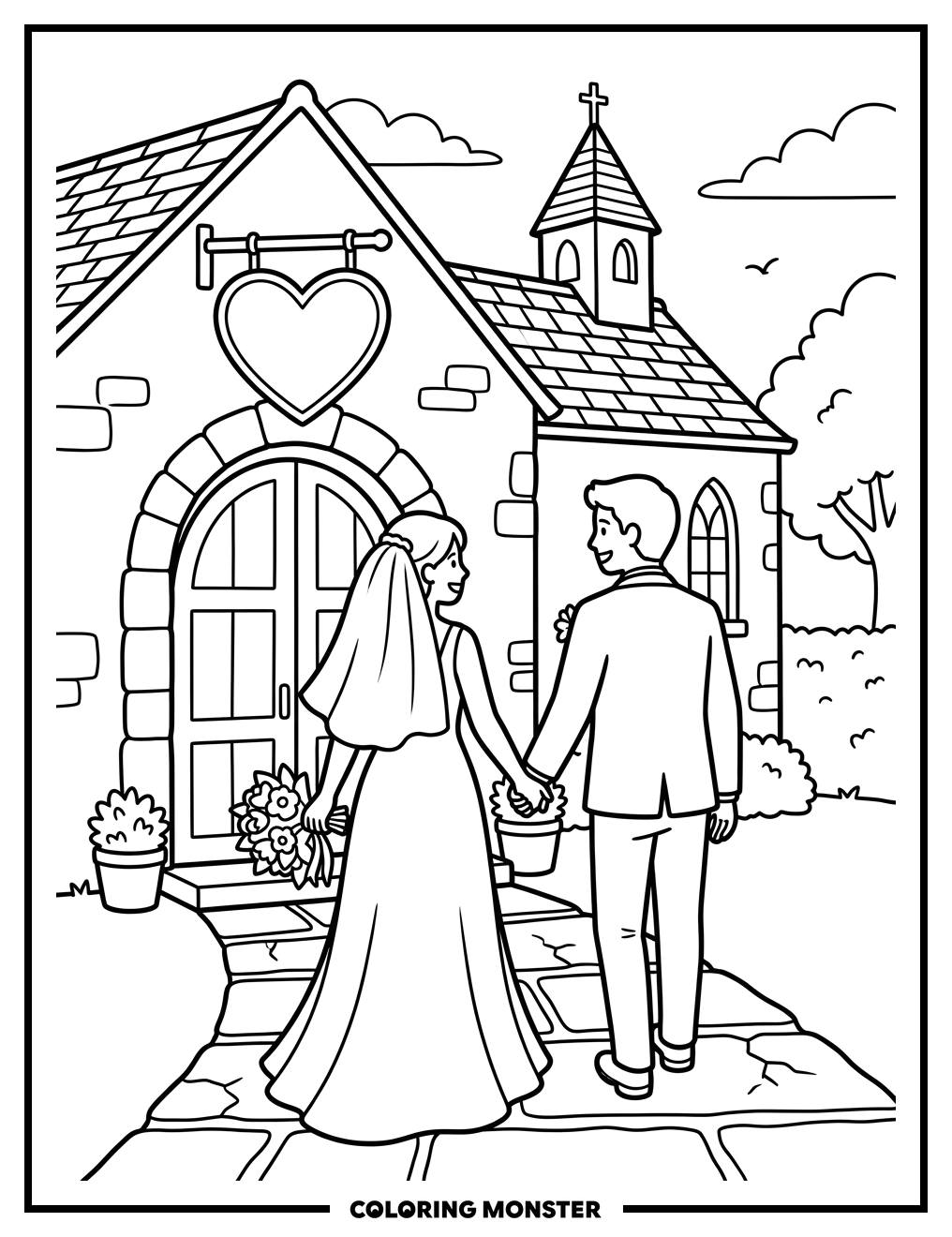 Bride and Groom Leaving Church Coloring Page