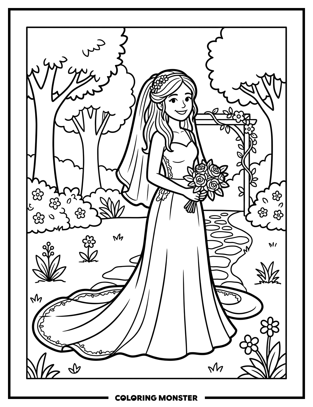 Bride in Garden Coloring Page