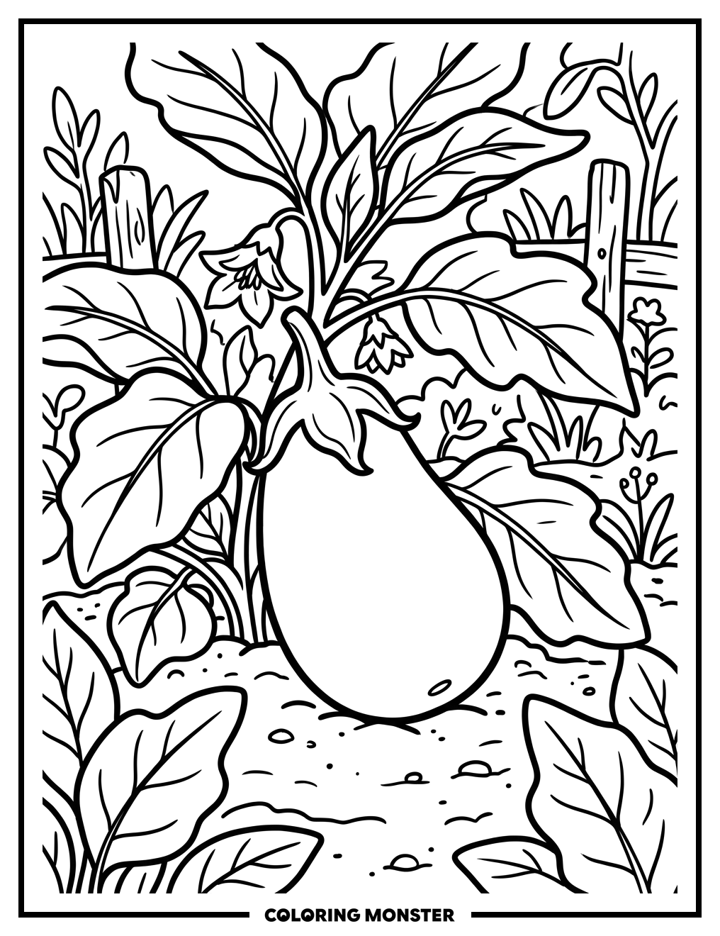 Brinjal Eggplant in Garden Coloring Page
