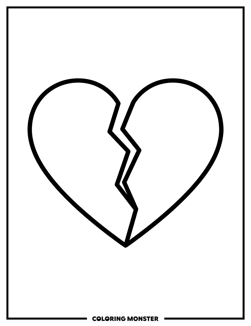 Broken Heart with Cracks Coloring Page