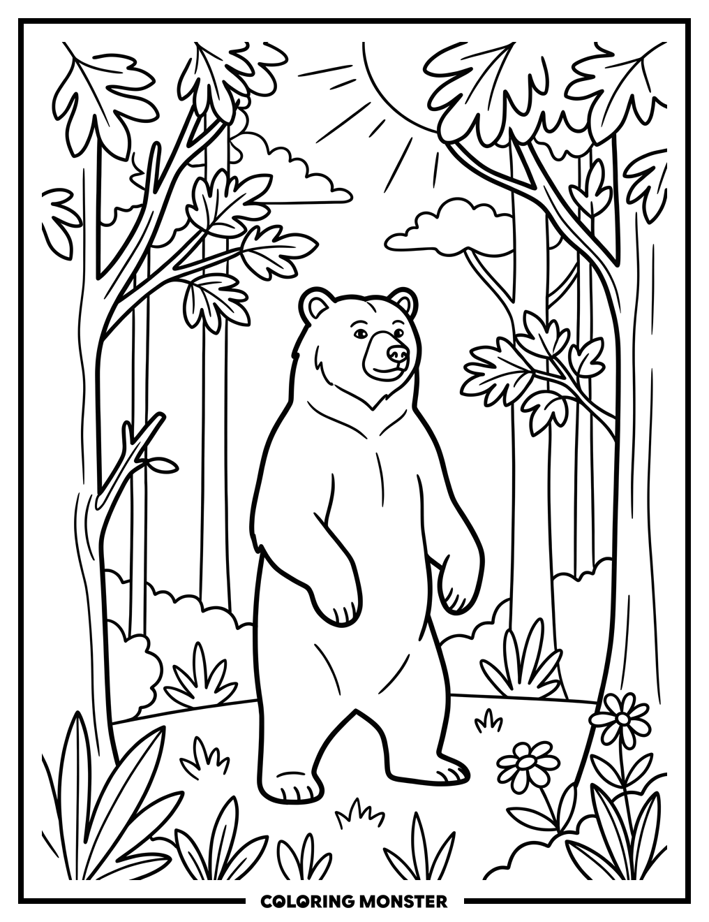 Brown Bear in Forest Clearing Coloring Page