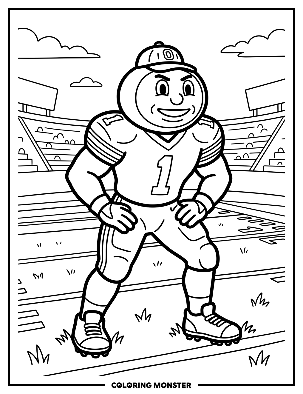 Brutus Buckeye Football Stance Coloring Page