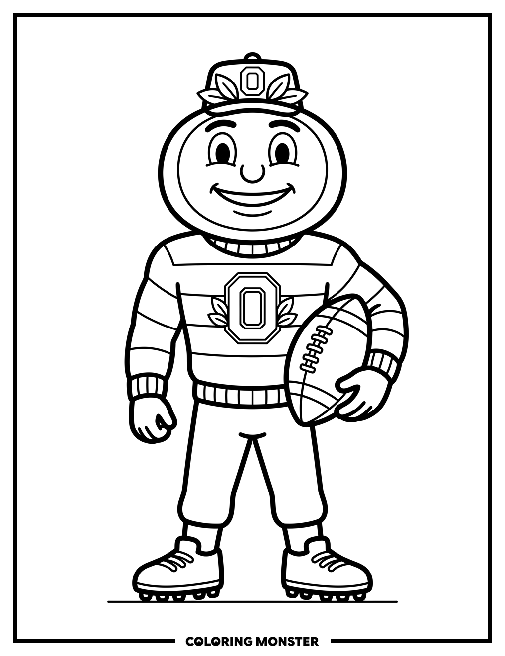 Brutus Buckeye With Football Coloring Page