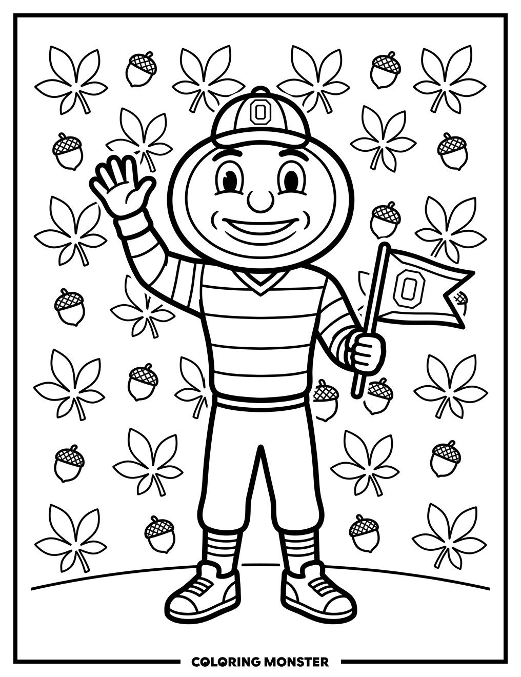Brutus Buckeye With Ohio State Flag Coloring Page