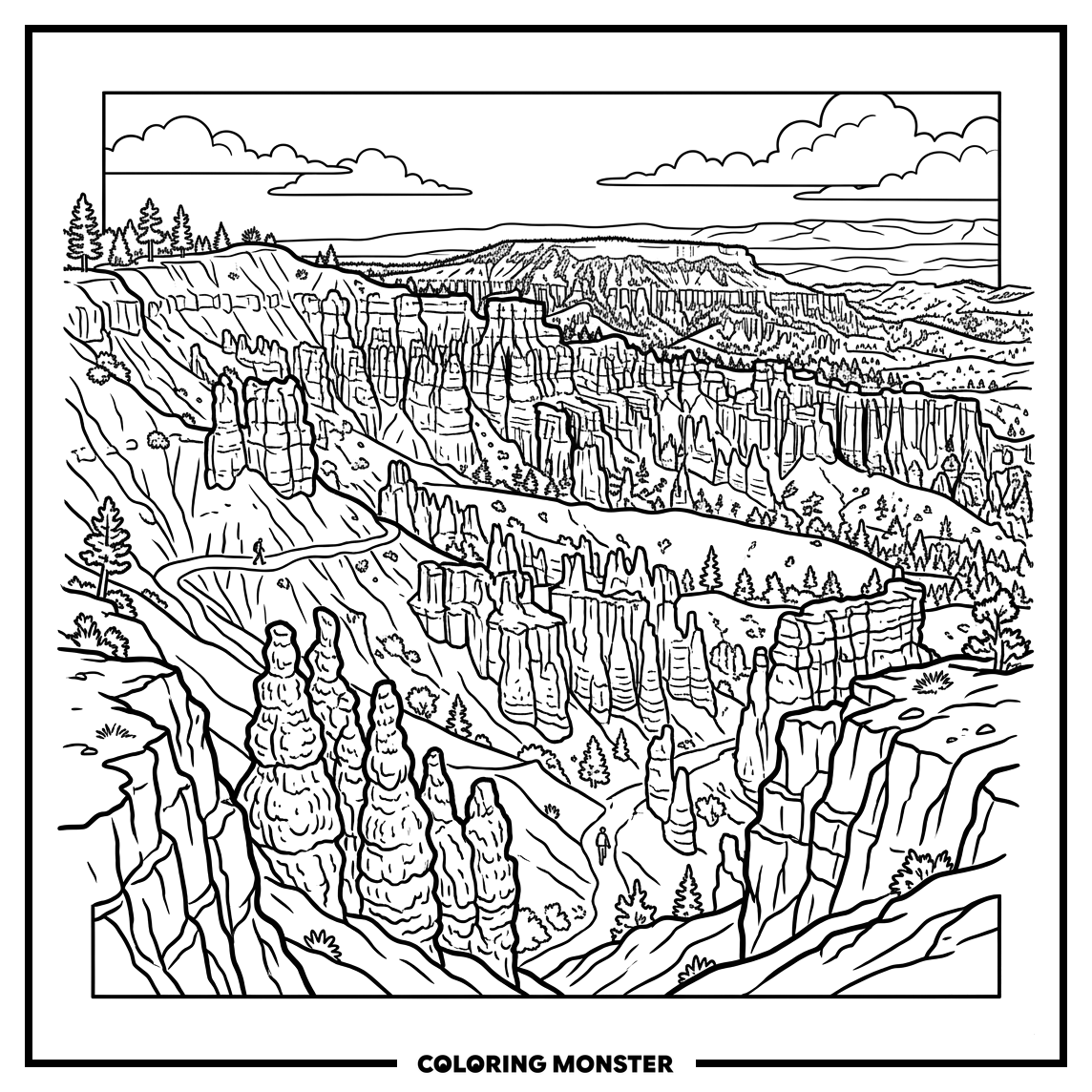 Bryce Canyon Hoodoos Landscape Coloring Page