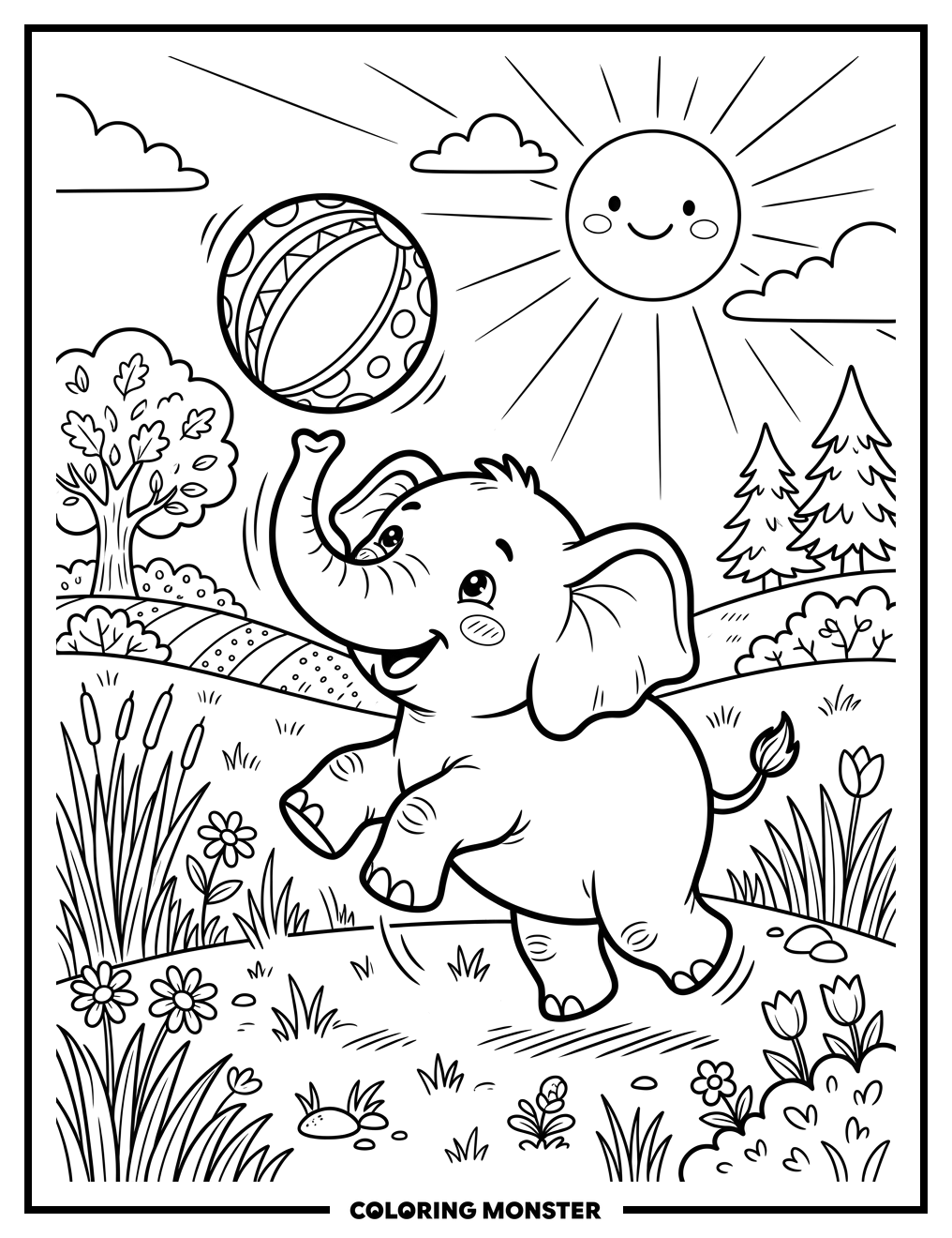 Bubba the Elephant Playing with Ball Coloring Page