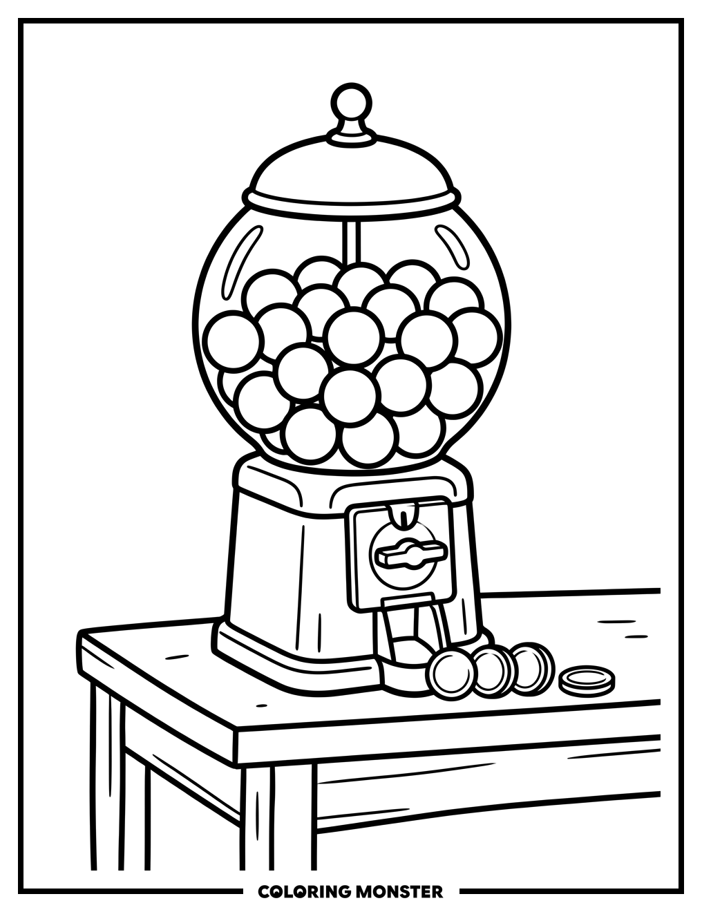 Bubble Gum Machine Full Of Gumballs Coloring Page