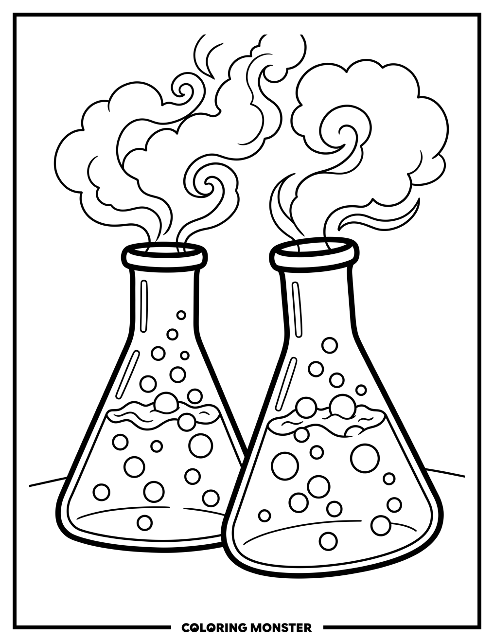 Bubbling Science Flasks Coloring Page