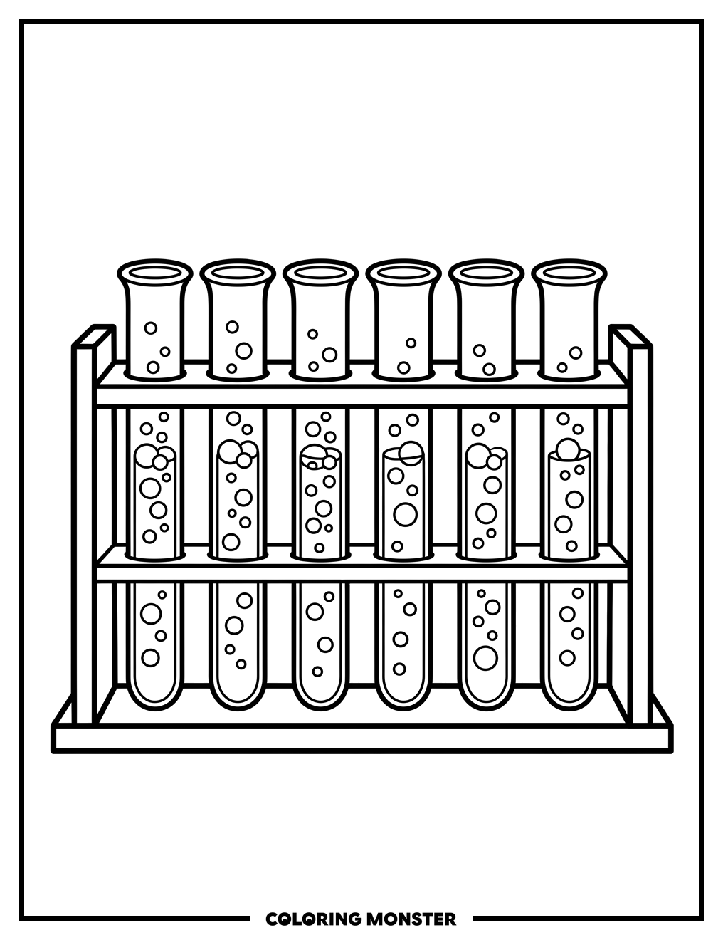 Bubbling Test Tubes in Lab Rack Coloring Page