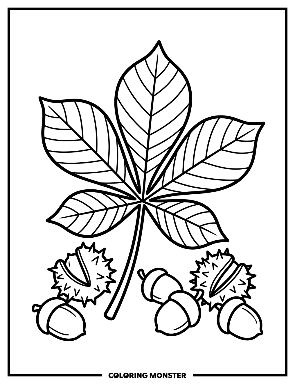 Buckeye Leaf and Acorns Coloring Page
