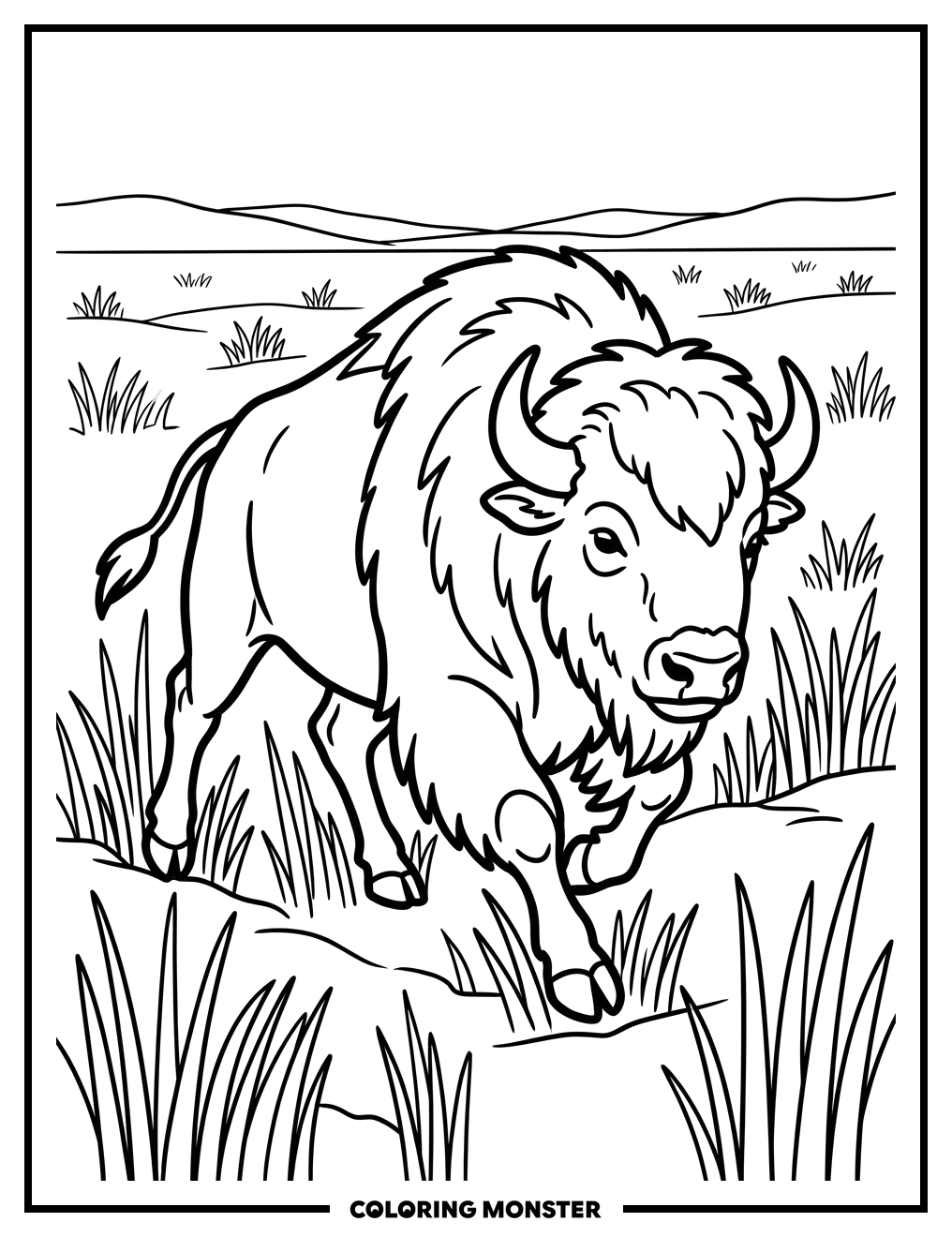 Buffalo Charging Across Plains Coloring Page