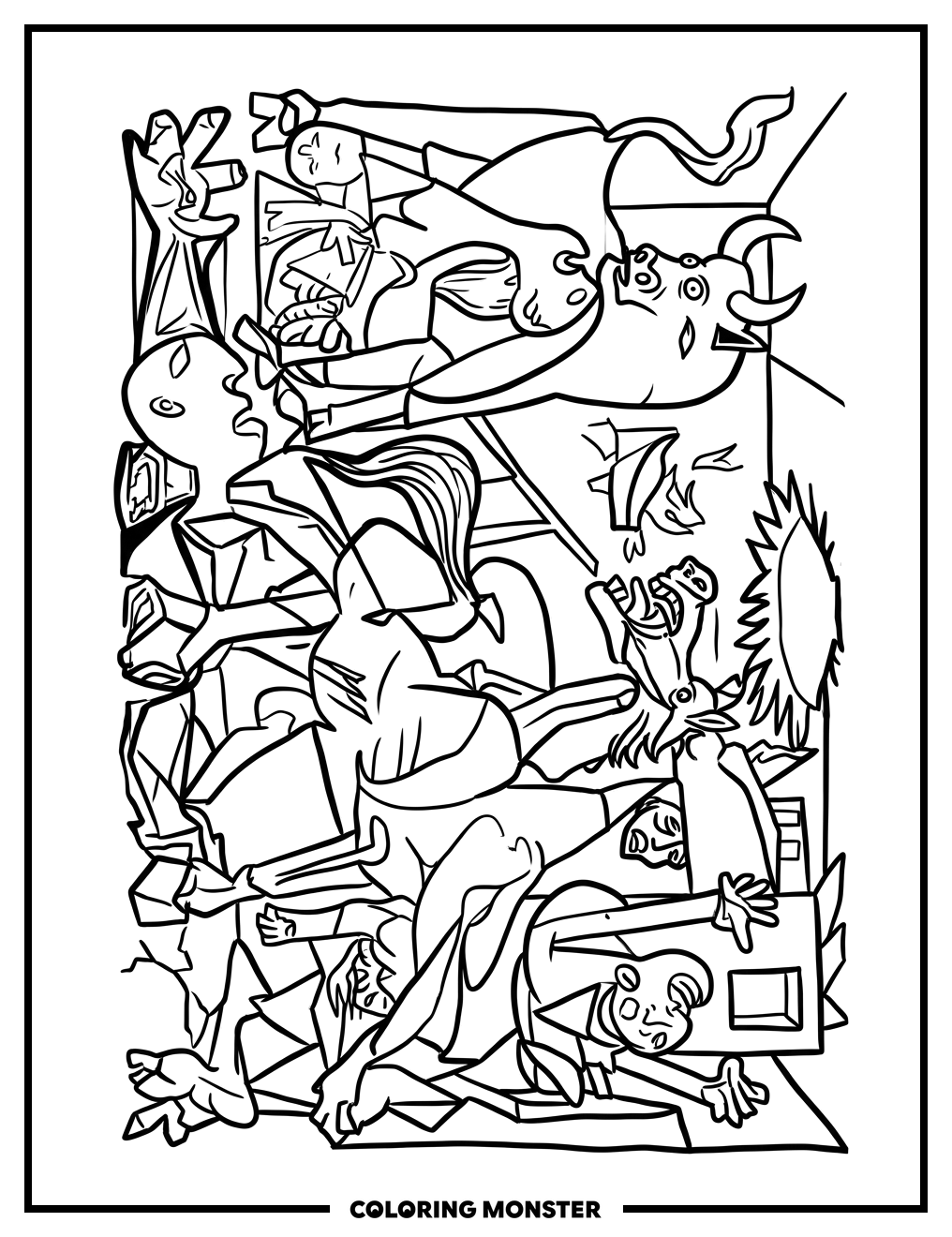 Bull and Horse in a Bullfight Coloring Page