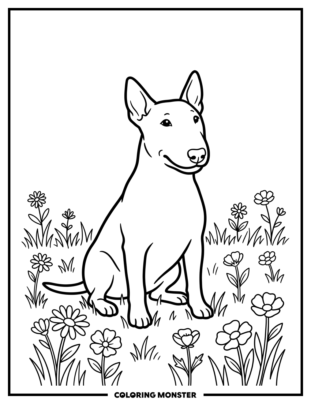Bull Terrier in a Grassy Park Coloring Page