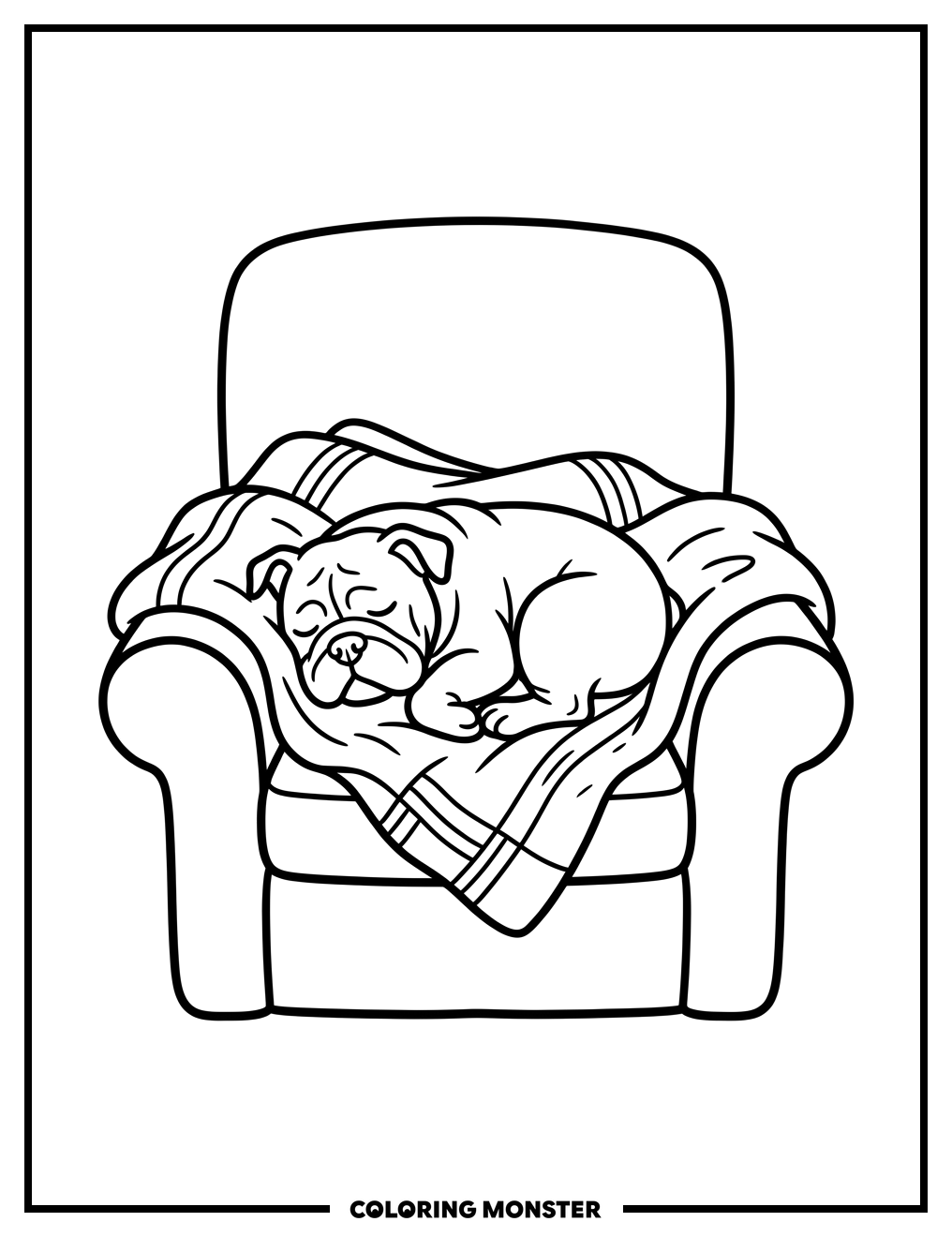 Bulldog Napping in Armchair Coloring Page