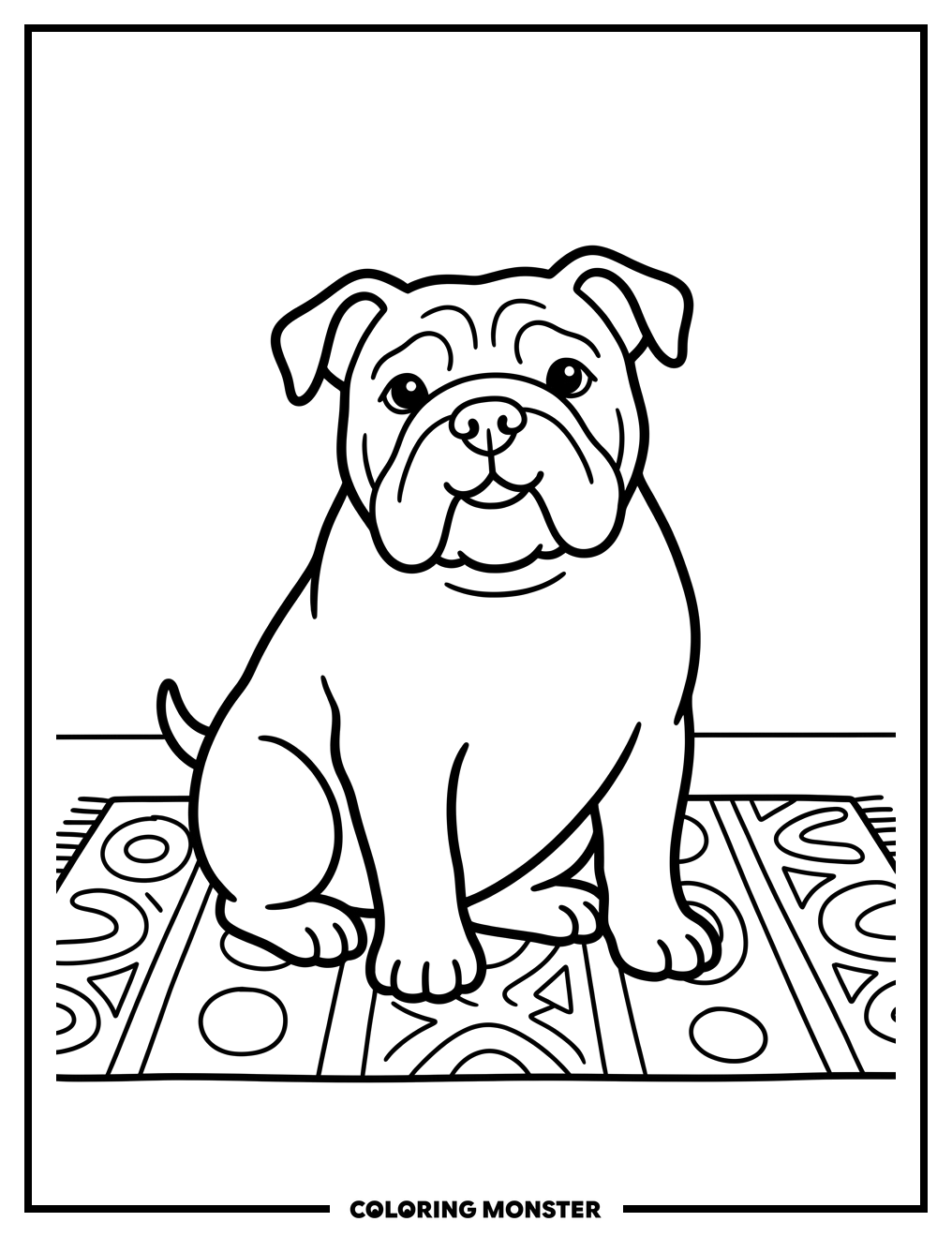 Bulldog on Patterned Rug Coloring Page