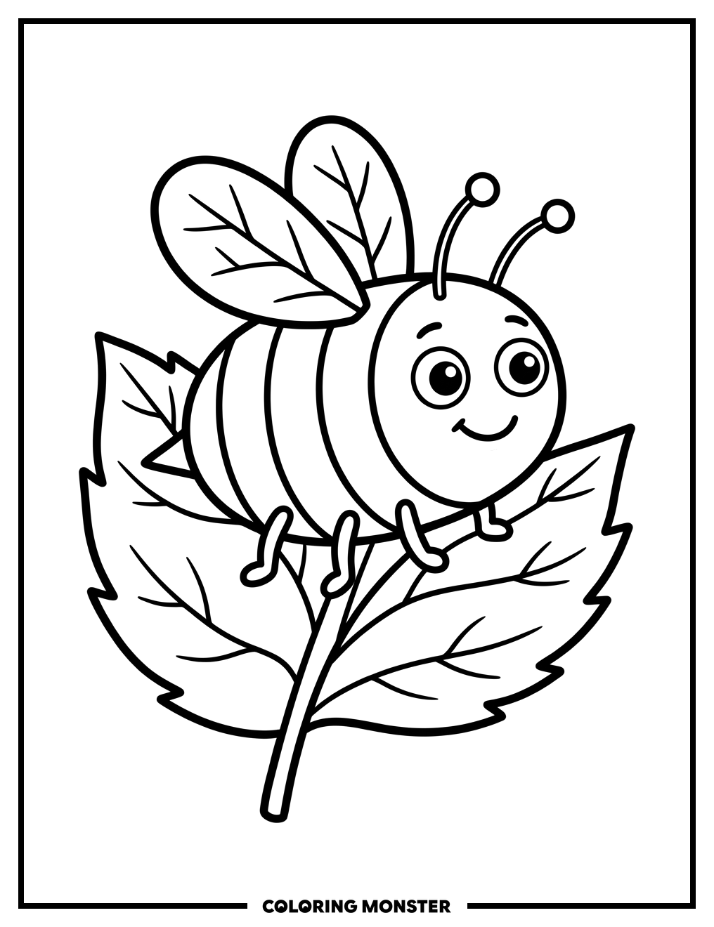 Bumble Bee on Leaf Coloring Page