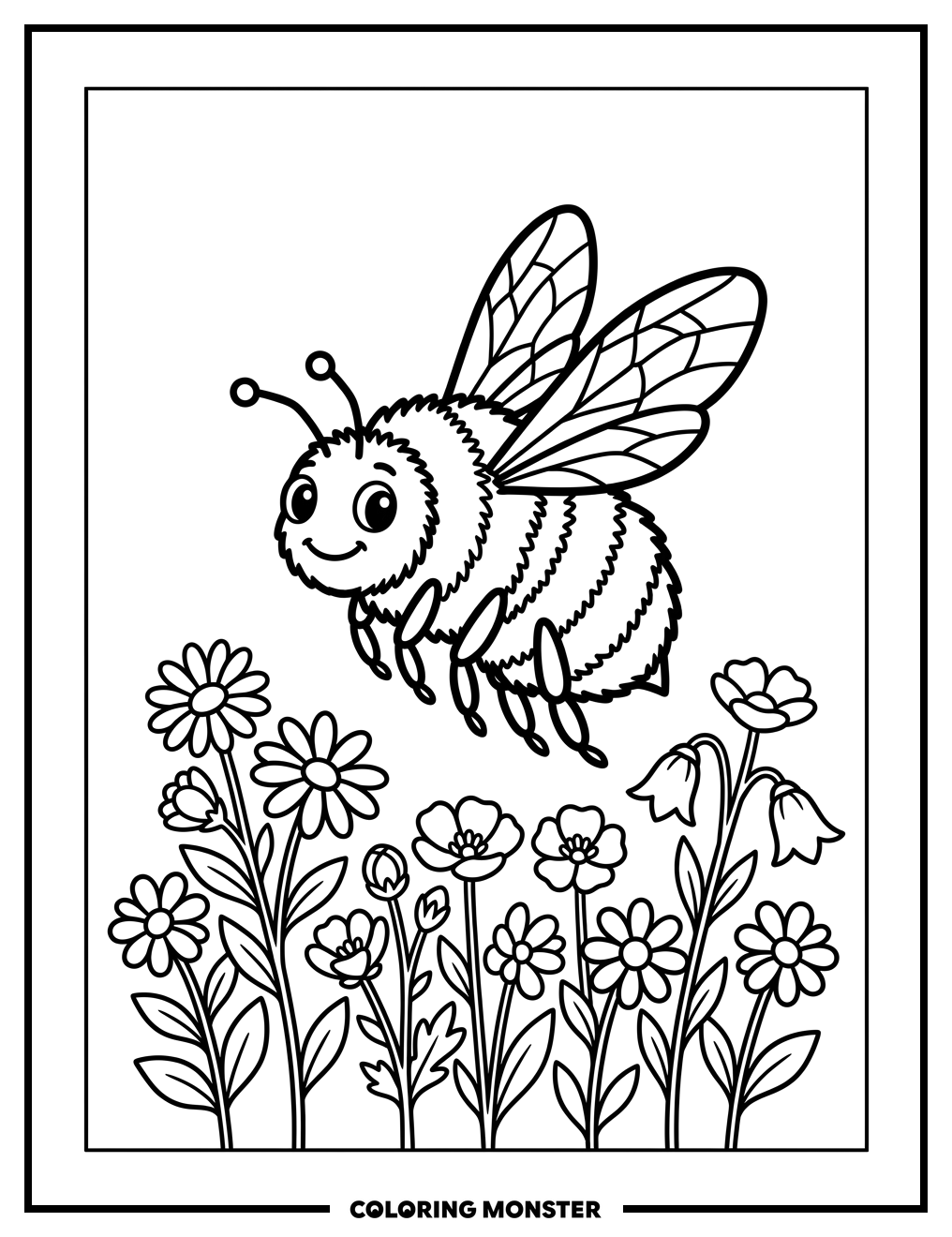 Bumblebee Above Wildflowers Coloring Page
