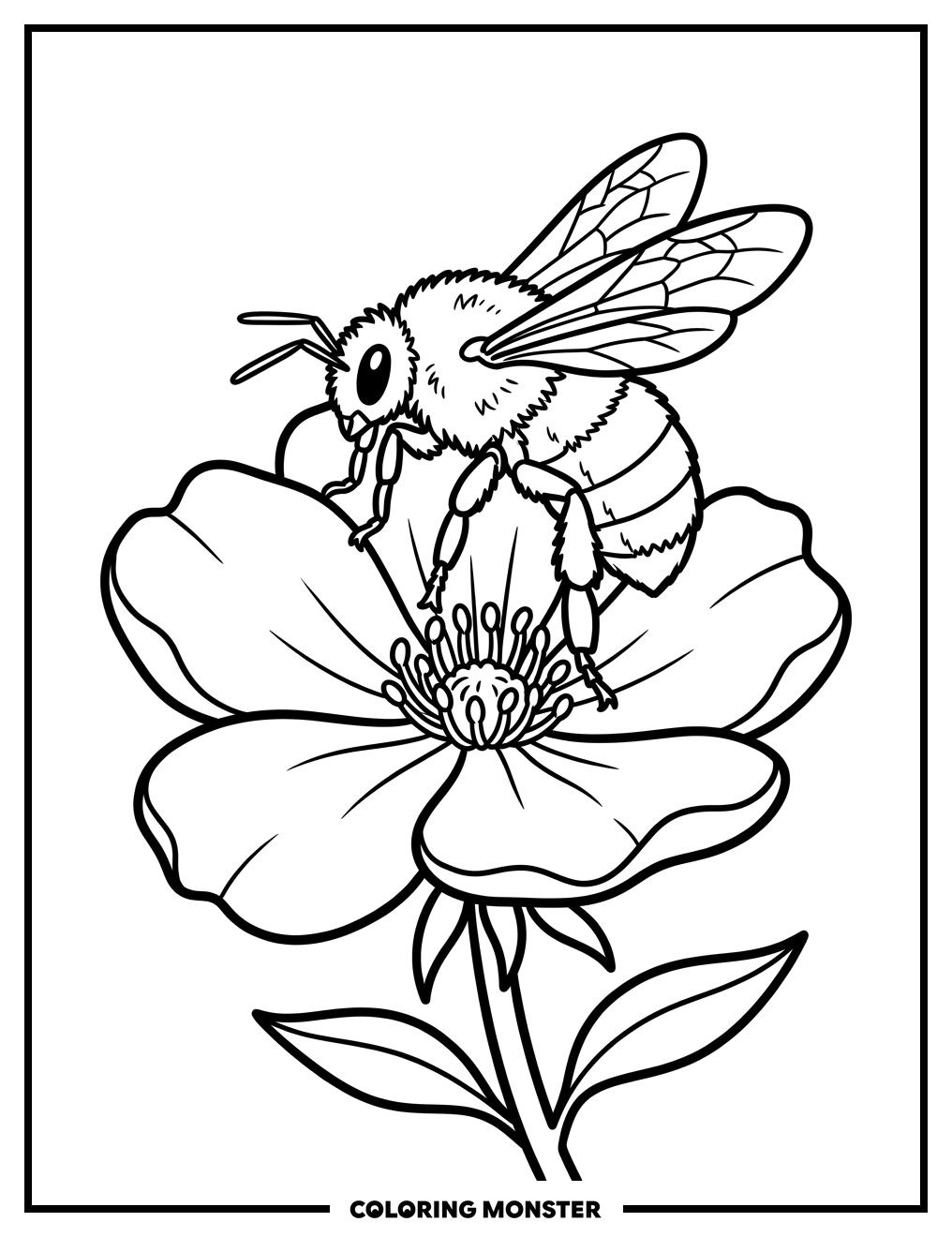 Bumblebee on Flower Coloring Page