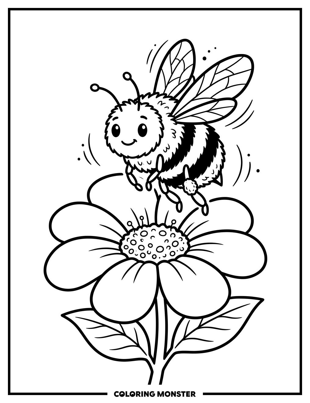 Bumblebee Over a Flower Coloring Page