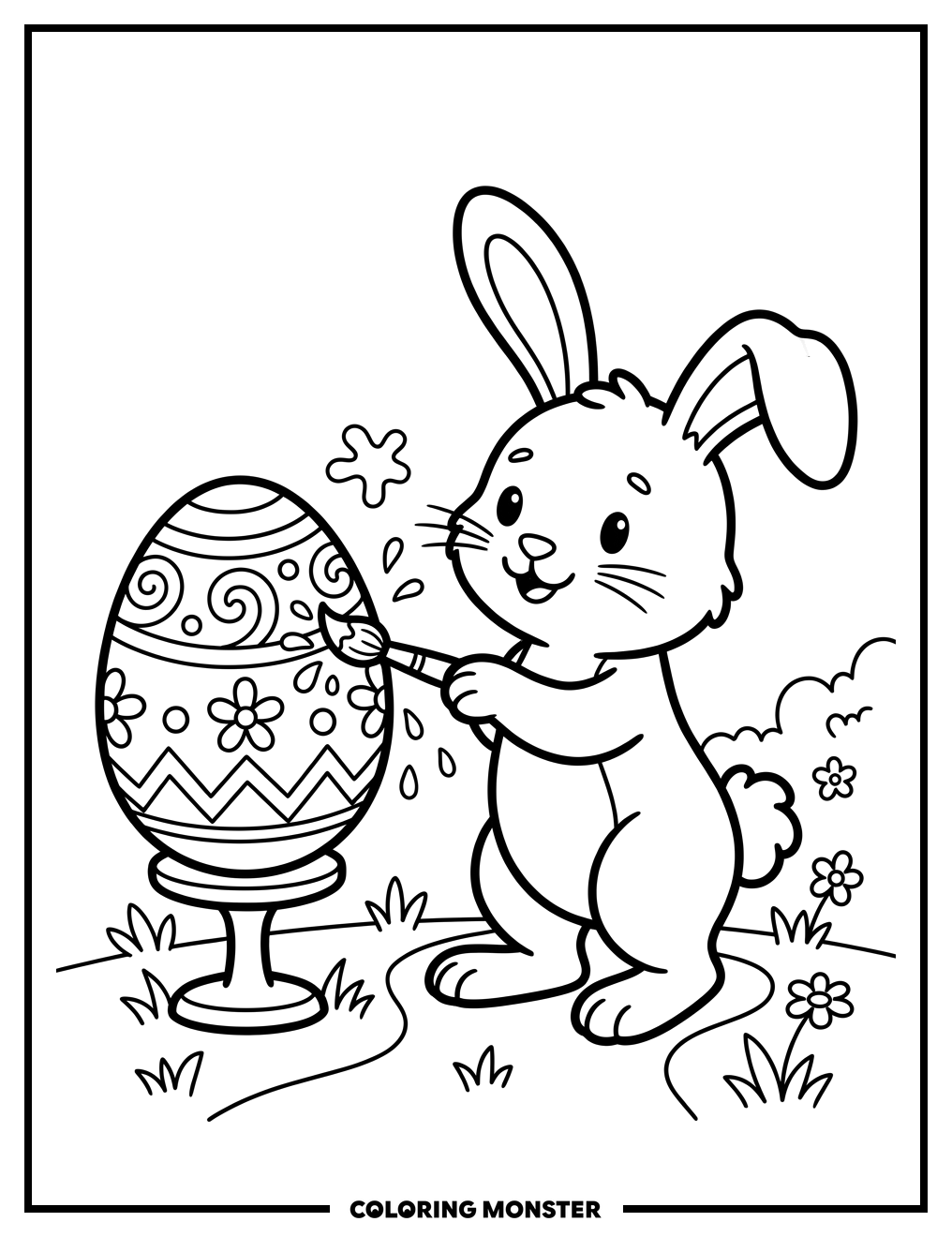Bunny Decorating Easter Egg Coloring Page