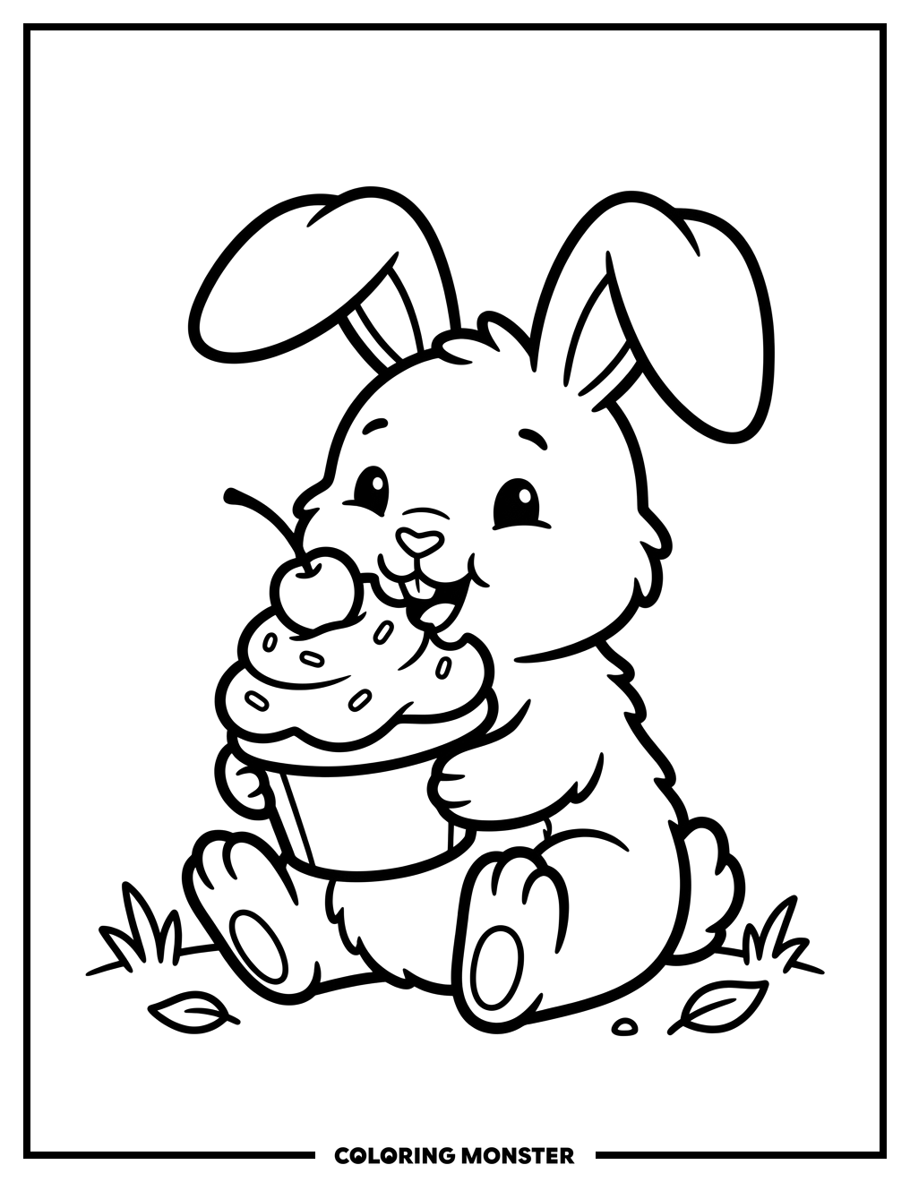 Bunny Eating a Cupcake Coloring Page