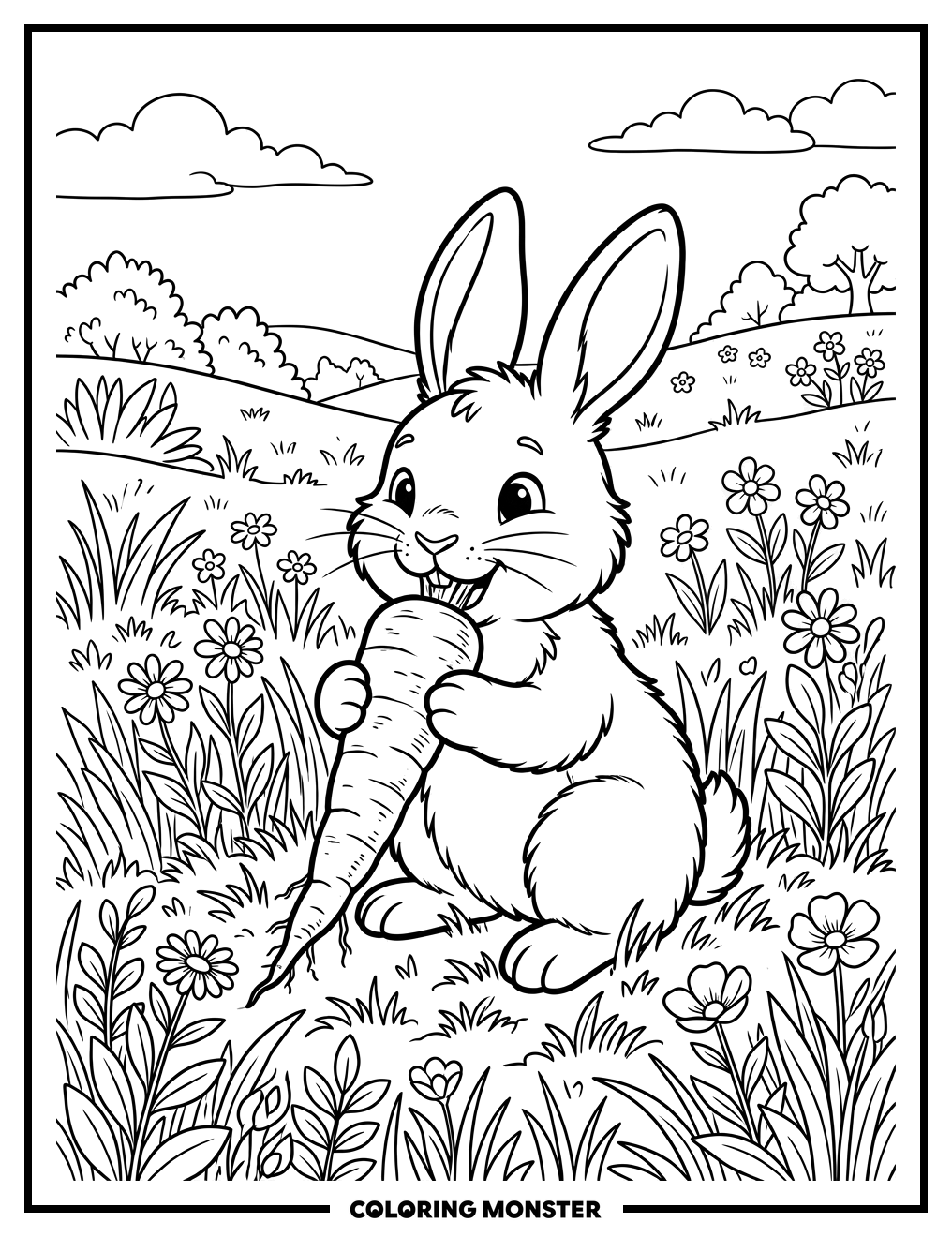 Bunny Eating Giant Carrot Coloring Page