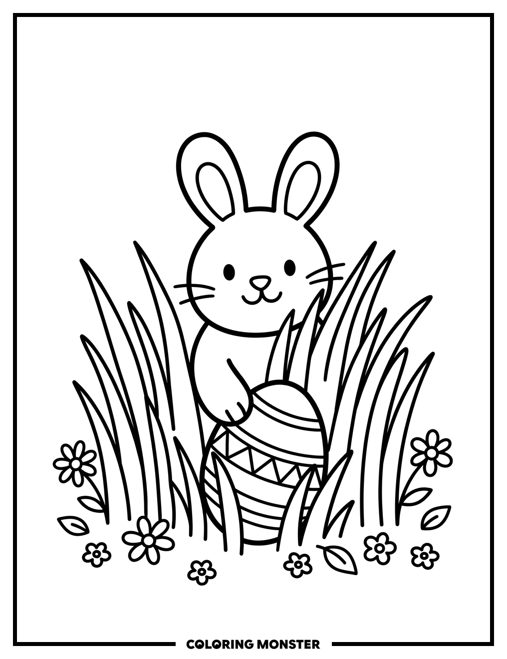 Bunny Hiding Easter Egg Coloring Page