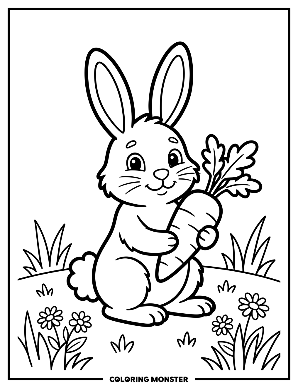Bunny Holding a Carrot Coloring Page