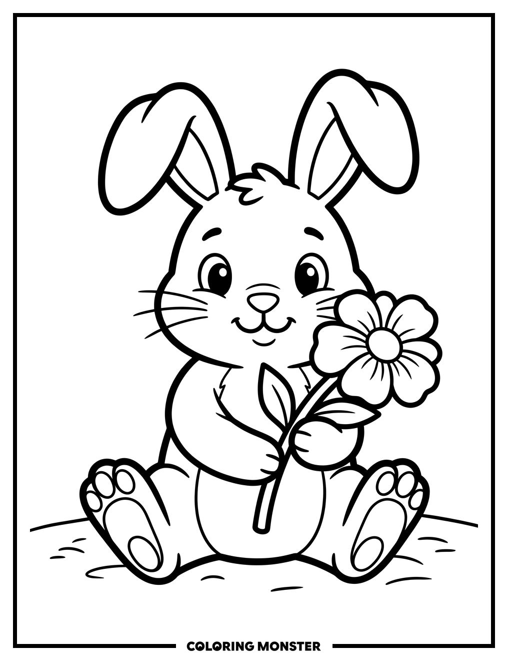 Bunny Holding a Flower Coloring Page