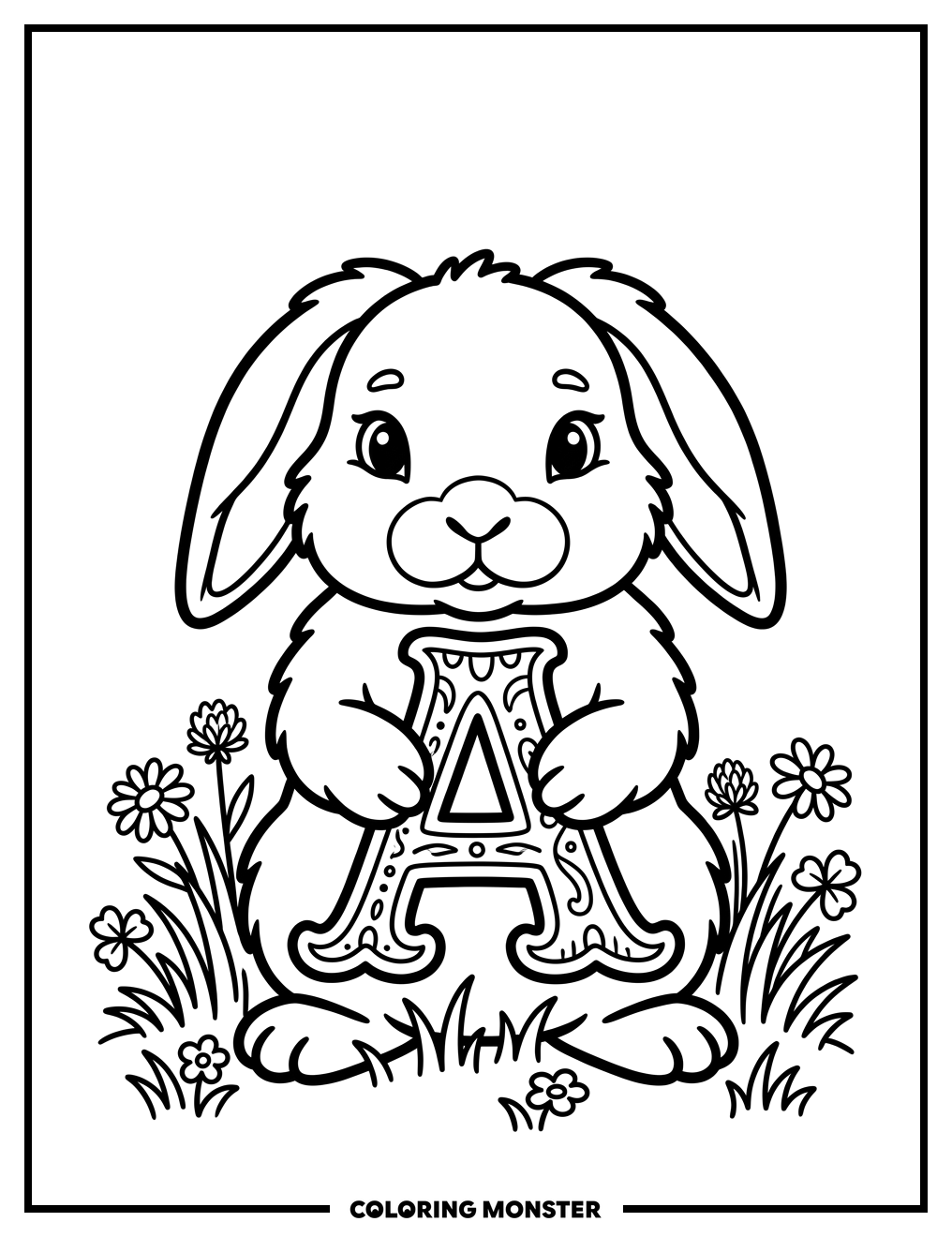 Bunny Holding Letter A Coloring Page