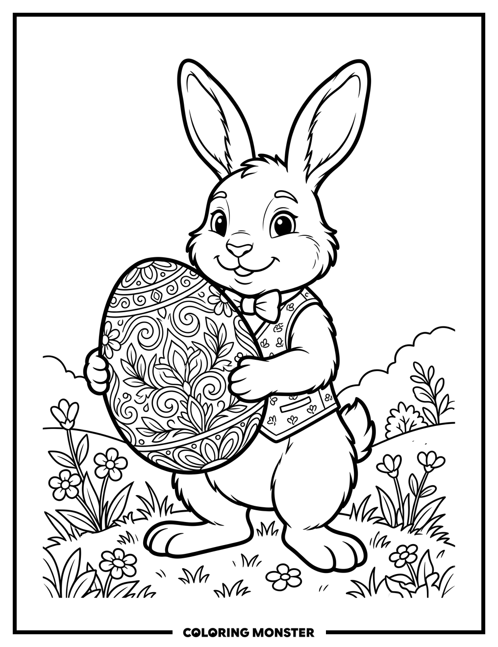 Bunny Holding Ornate Easter Egg Coloring Page