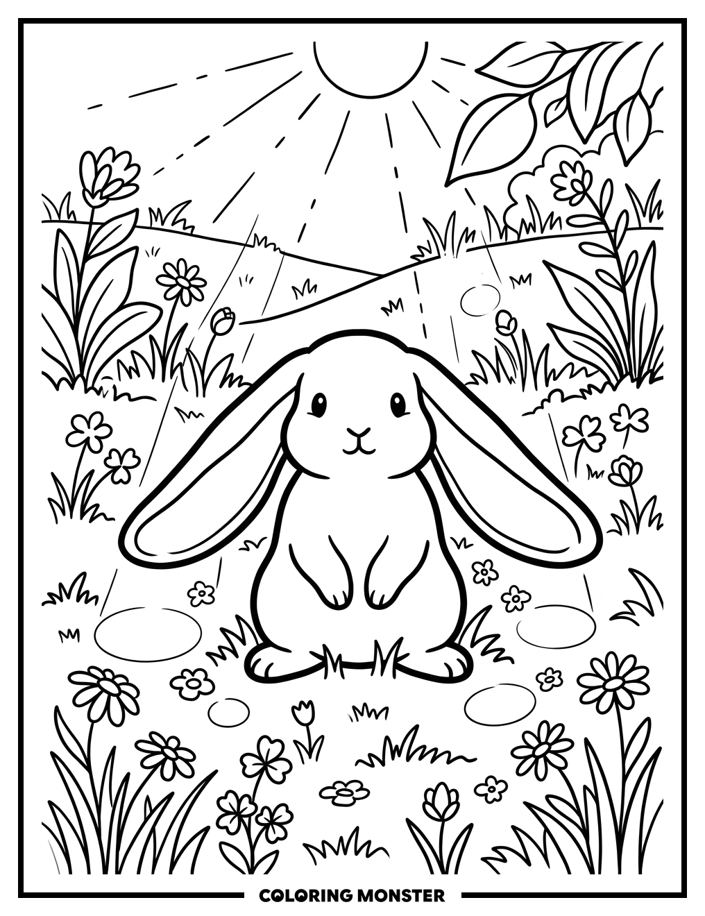 Bunny in a Sunny Meadow Coloring Page