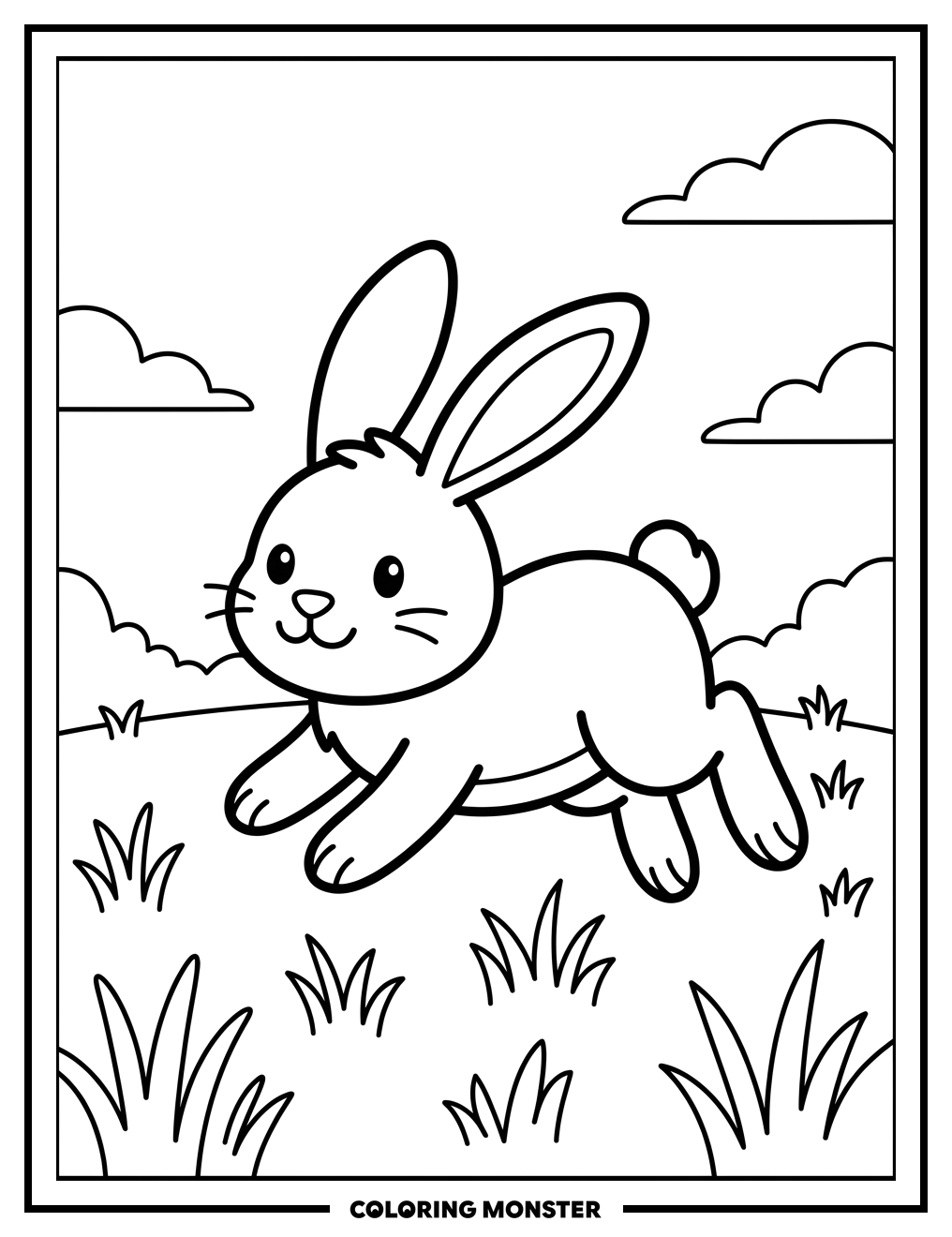 Bunny Mid-Hop Coloring Page