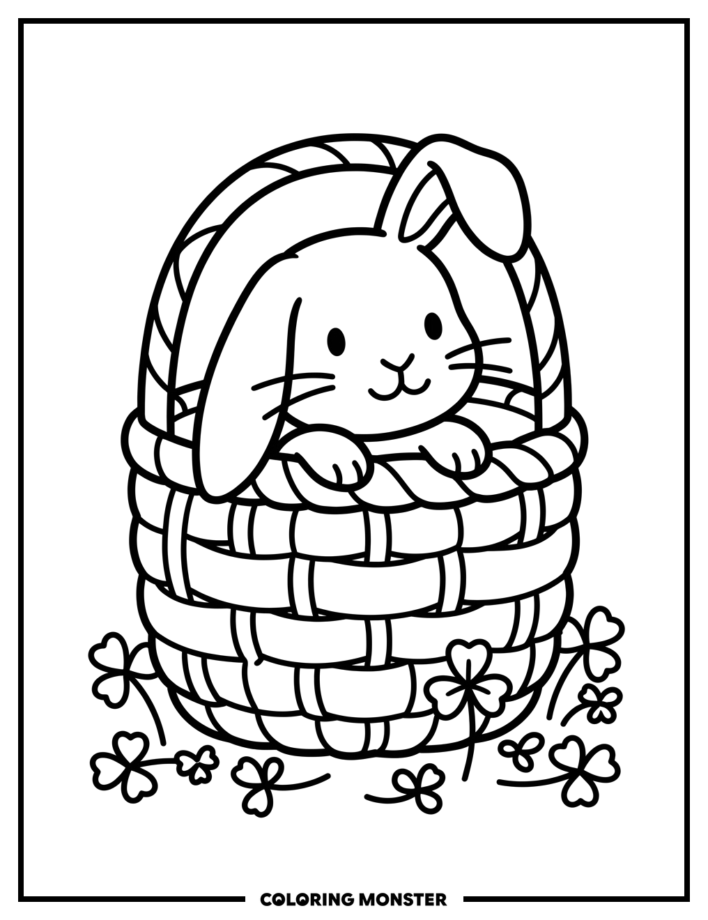 Bunny Peeking From Basket Coloring Page