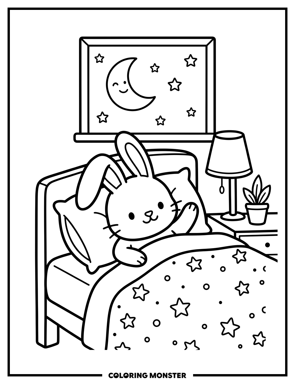 Bunny Waving Goodnight Coloring Page