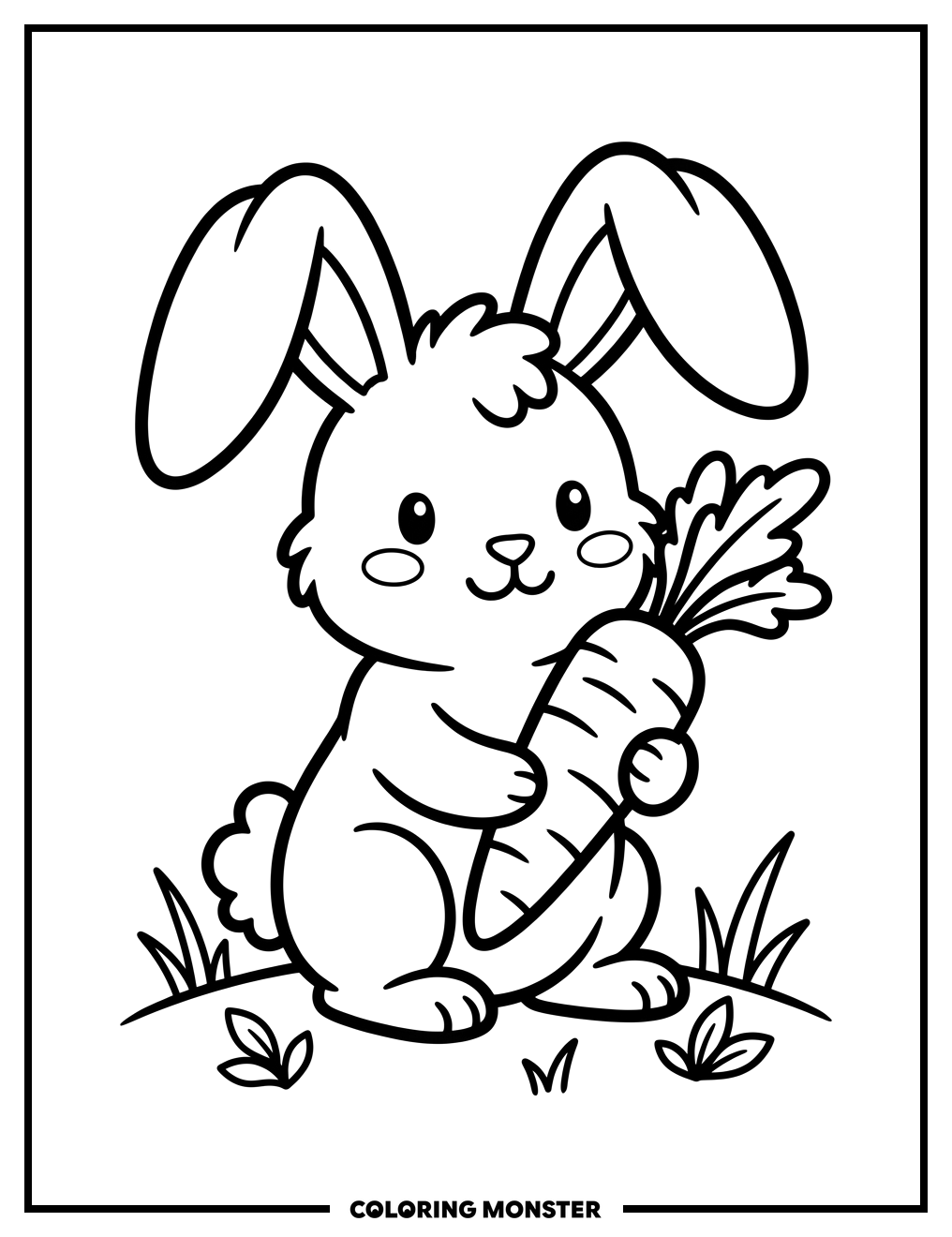 Bunny With A Big Carrot Coloring Page