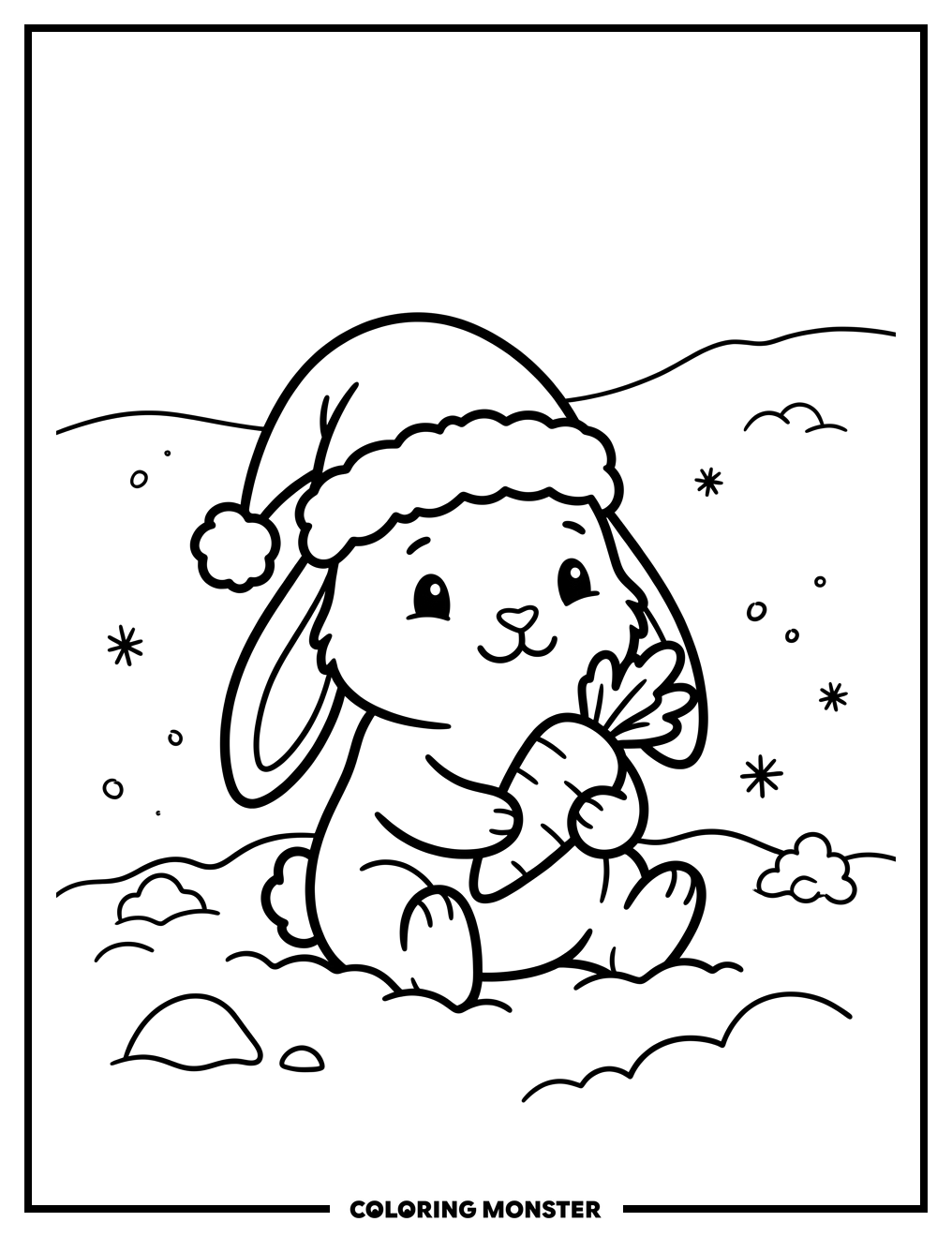 Bunny With Carrot in Snow Coloring Page