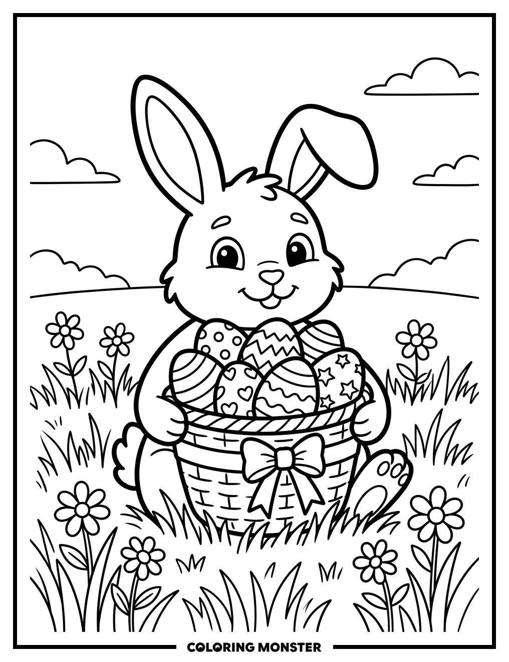 Bunny With Easter Egg Basket Coloring Page