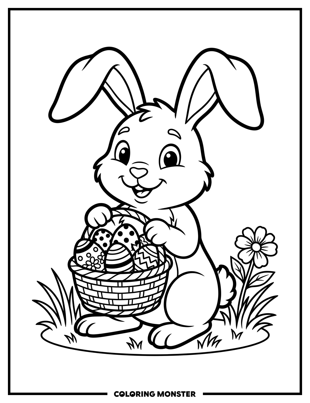 Bunny With Easter Eggs Coloring Page