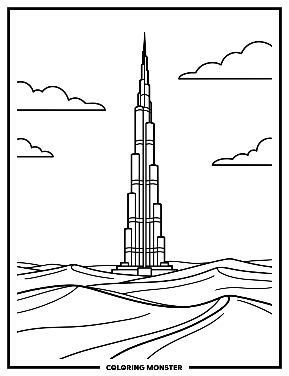 Burj Khalifa in the Desert Coloring Page